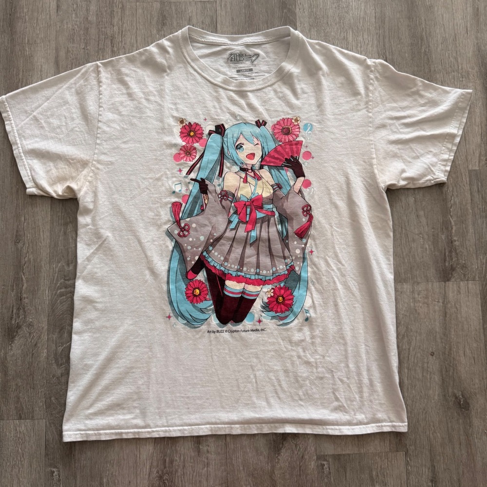 Hatsune Miku Graphic T-Shirt White Large H3 Sportgear Anime Vocaloid Art by BUZZ